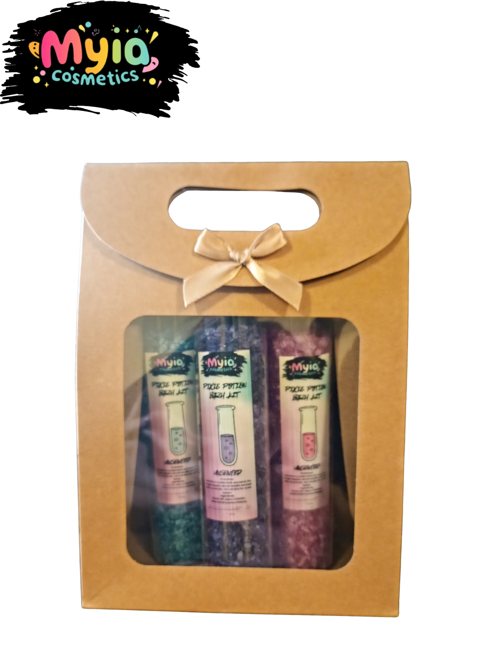 Pixie Bath Salt 3 Set with colourful unscented bath salt tubes by Myia Cosmetics