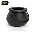 Witch’s Snot Pot reusable black cauldron bath-fizz packaging in Broomstick Mischief scent by Myia Cosmetics — clean white-background hero image.