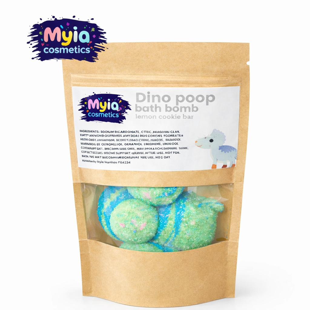 Dino Poo Mini Bath Bombs in lemon cookie scent, colourful dinosaur bath bombs by Myia Cosmetics