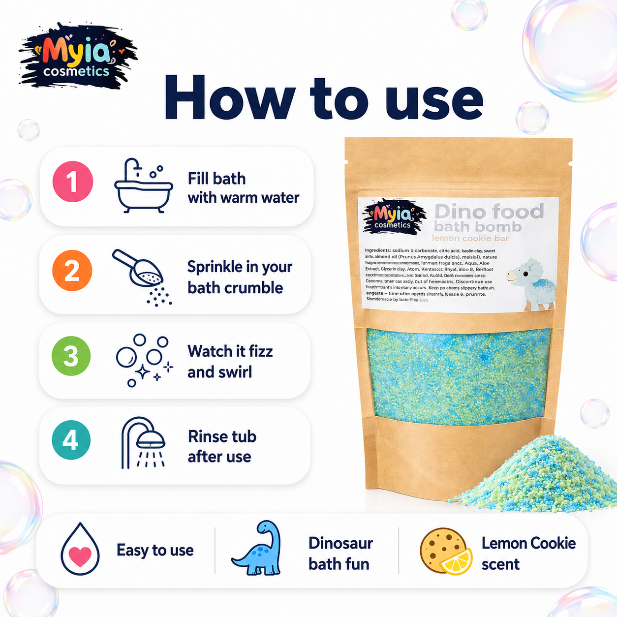 Dino Food Bath Crumble – 200g Pouch – Lemon Cookie