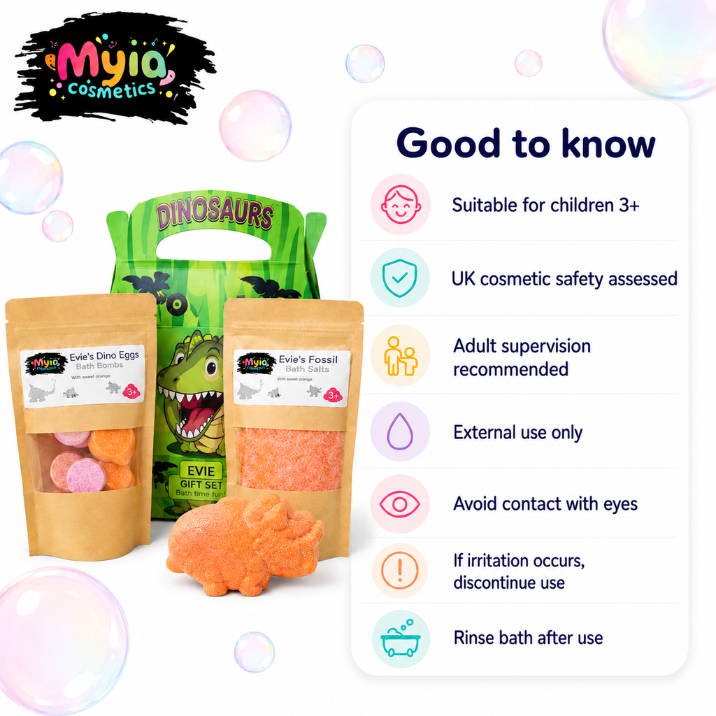 Good to know guide for Evie Gift Set, suitable for children 3+ with adult supervision