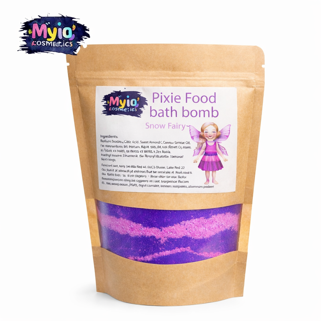 Pixie Food Bath Crumble in pink and purple, fairy floss scented kids bath crumble by Myia Cosmetics