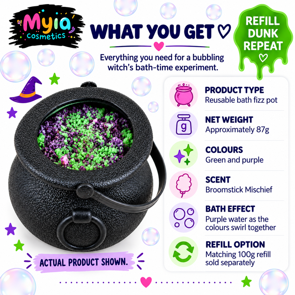 Witch’s Snot reusable bath fizz pot by Myia Cosmetics — what you get guide.
