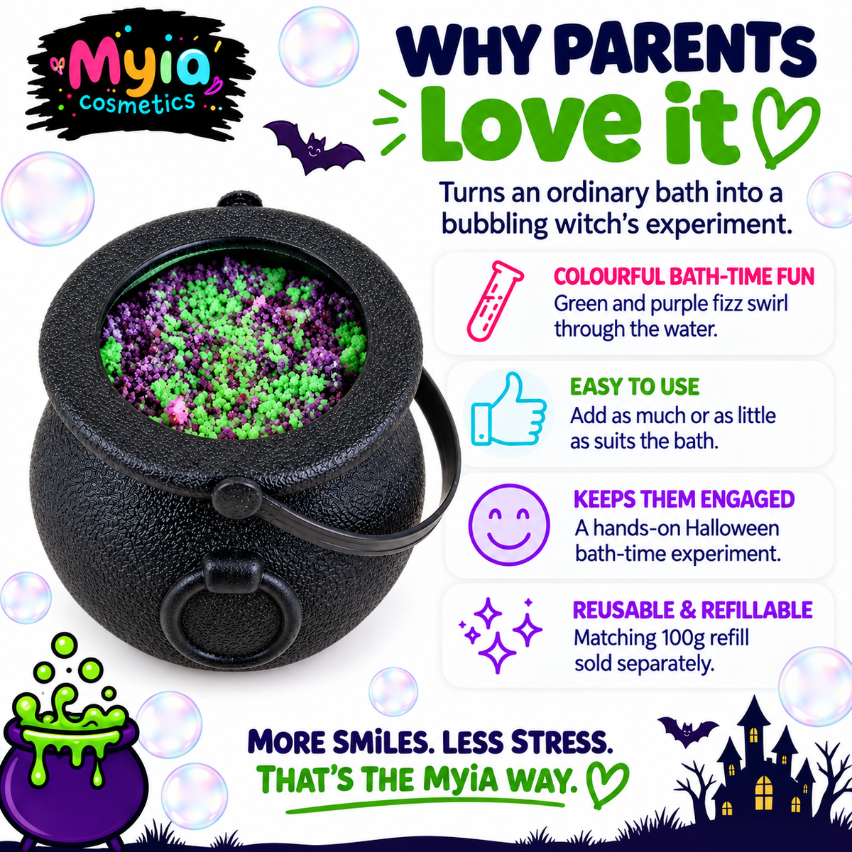 Witch’s Snot reusable bath fizz pot by Myia Cosmetics — parent-benefits guide.